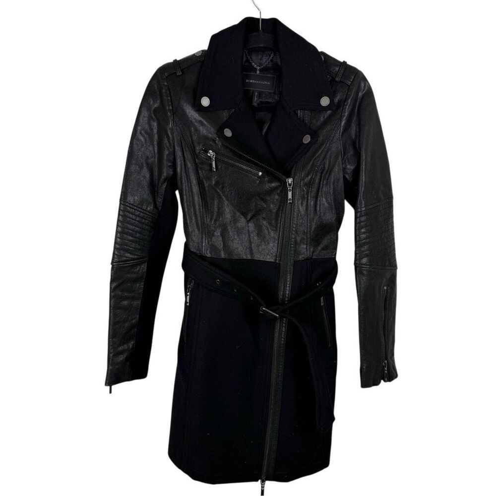 BCBGMaxzaria leather belted moto jacket- size xs